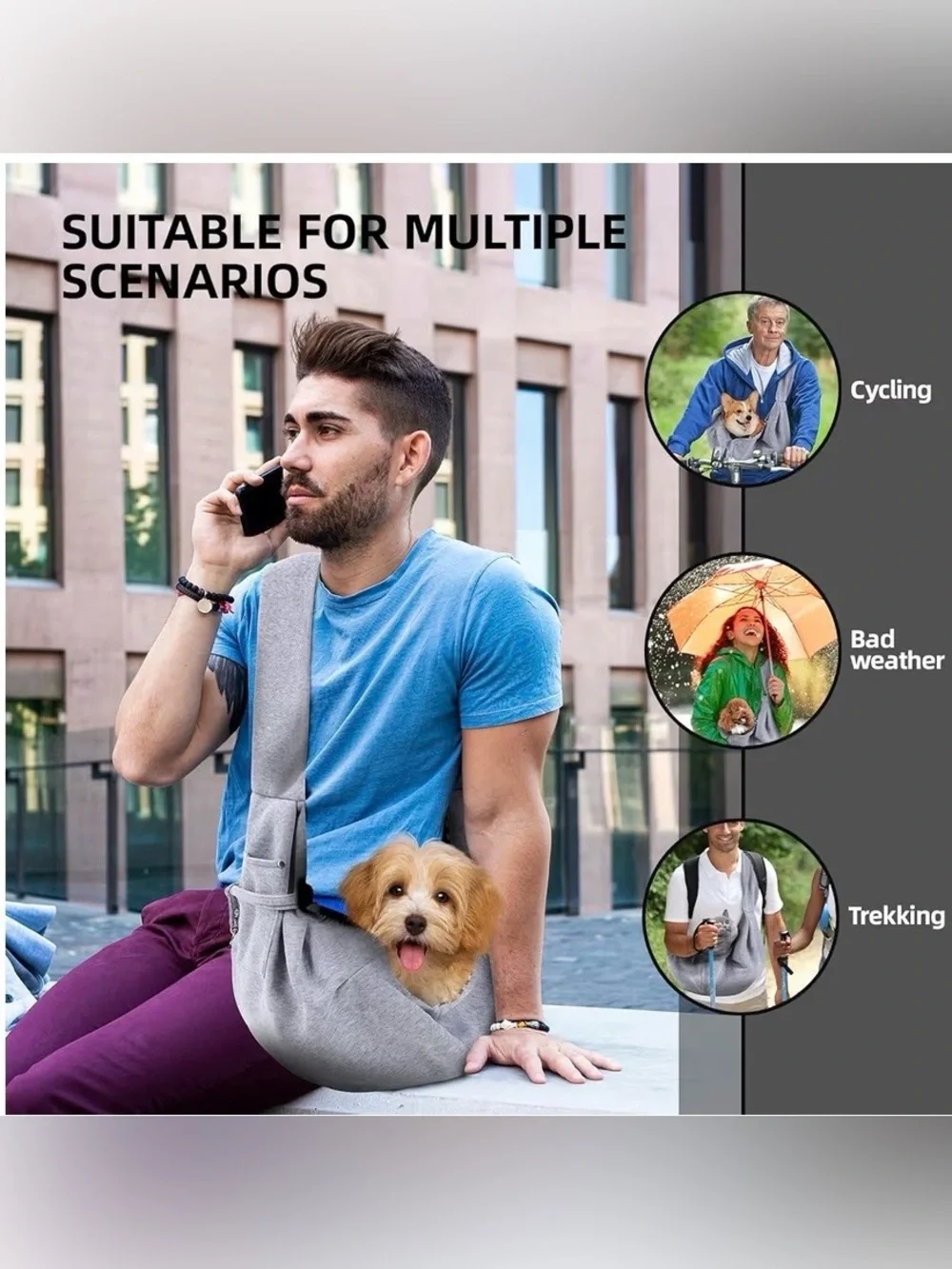 Gray Pet Sling Carrier - Comfortable Hands-Free Small Pet Sling